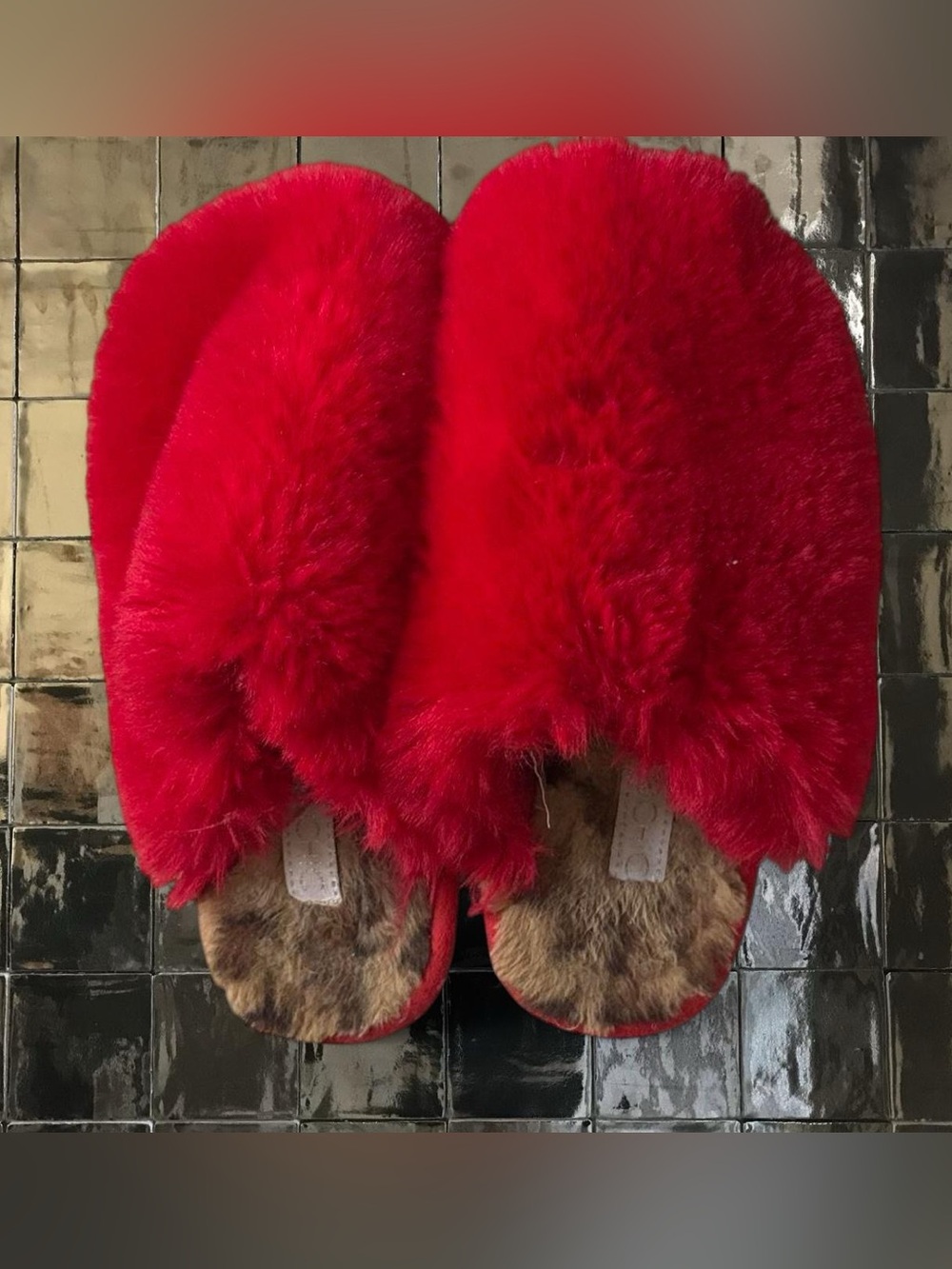 Cozy Red Fuzzy Women's Slippers size 7.5-8